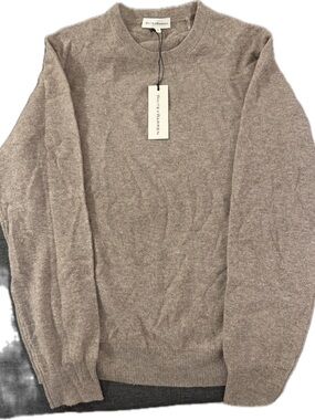 White + Warren Men's Crewneck 100% Cashmere Sweater in Taupe Heather